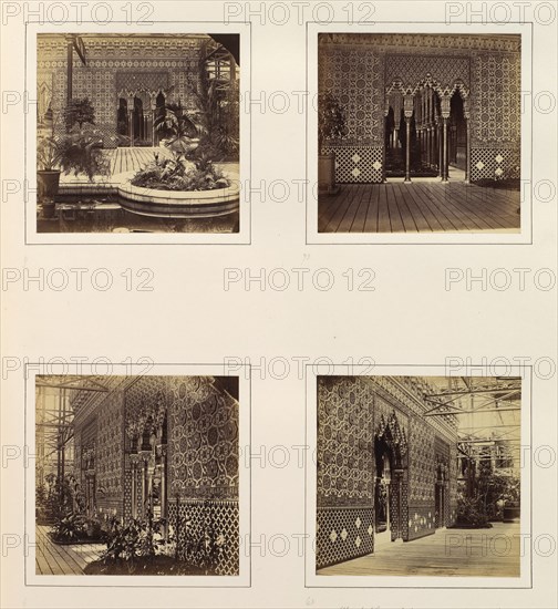[Alhambra Court Facade Towards the Nave; Entryway to the Alhambra Court; Side View of Alhambra Court; Alhambra Court Looking Towards the North], ca. 1859.