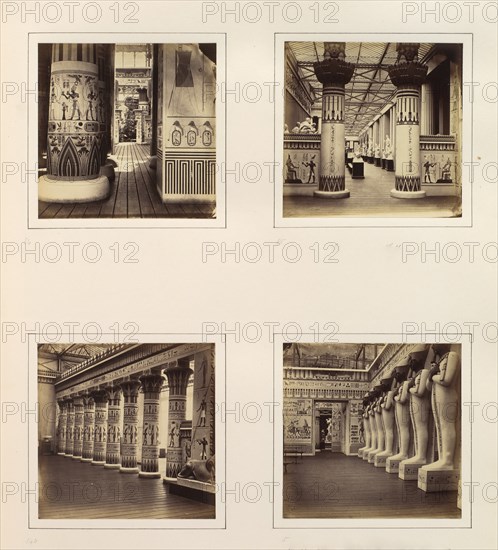 [View Across the Egyptian Court; View through Egyptian Columns into Classical Sculpture Gallery; Side View of Egyptian Colonnade; Facade of the Hall of Columns], ca. 1859.