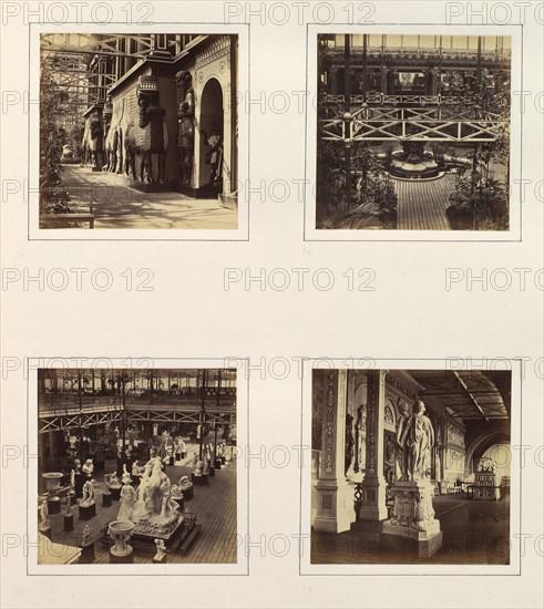 [Assyrian Court, Facade Towards the Nave; Elevated View of Assyrian Court; Greek and Roman Sculpture Court; The Three Graces], ca. 1859.