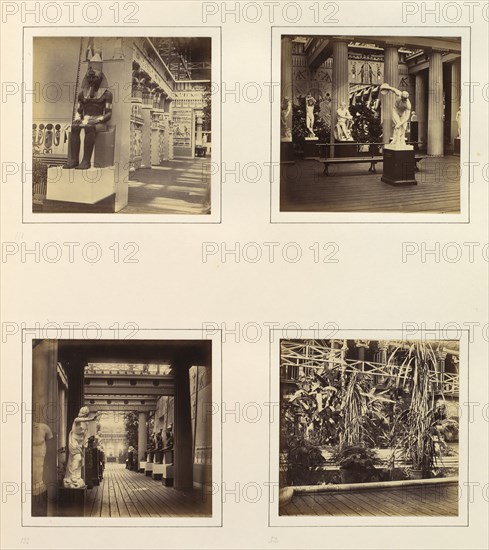[Interior of Egyptian Court; Classical Sculpture Gallery with Discus-Thrower; View of Egyptian Court from Classical Sculpture Gallery; Foliage in the Egyptian Court], ca. 1859.