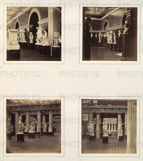 [Sculpture Court Flanked by Torso of Marsyas and Sacrificial Altar; Sculpture Court with Bust of Caracalla; Greek Court with Sculptures of Mercury, Faun, and Ariadne; Roman Court with Three Sculptures of Venus], ca. 1859.