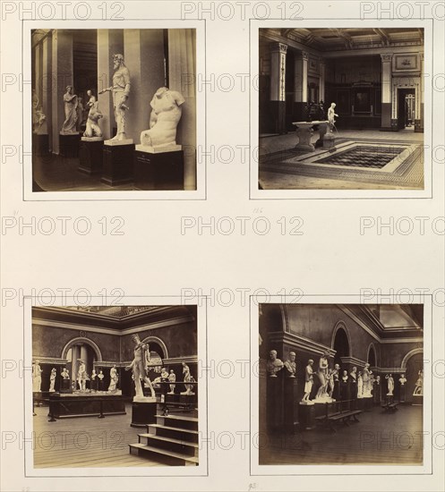 [Greek Court with Farnese Torso of a Youth; View of a Classical Fountain and Pool; Roman Gallery with Apollo Belvedere and Model of the Roman Forum; Roman Sculpture Court], ca. 1859.