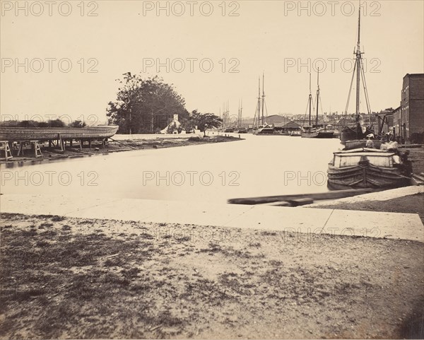 Civil War View, 1860s. (View of the Linchburg Canal near Rocketts, Richmond, Virginia).