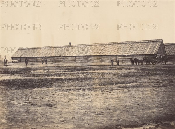 Civil War View, 1860s. (Section of logs Hospital Point Rocks Virginia).