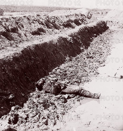 Dead Confederates, Fort Mahone, 1864. Formerly attributed to Mathew B. Brady.