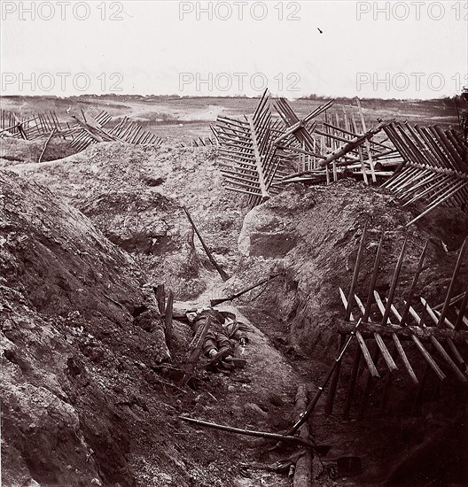 Dead Confederates, Fort Mahone, 1864. Formerly attributed to Mathew B. Brady.