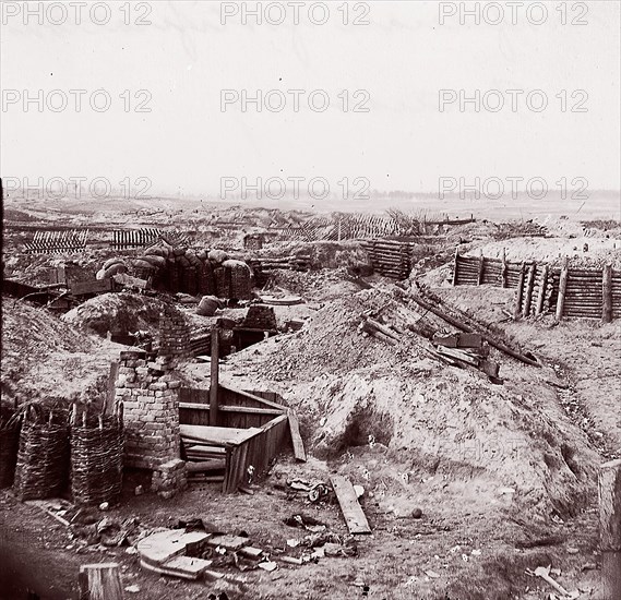 Confederate Fortifications, Petersburg, 1864. Formerly attributed to Mathew B. Brady.