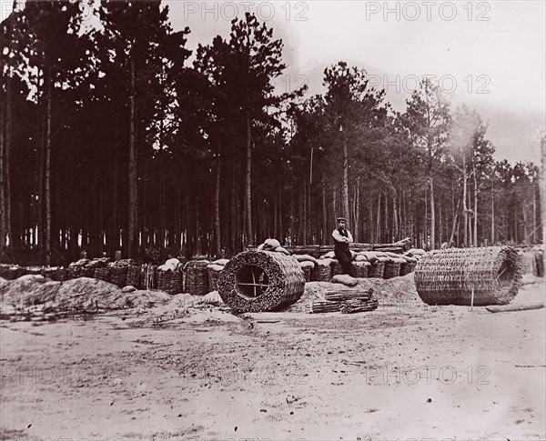 Gabions in Engineers' Camp, Petersburg, 1864. Formerly attributed to Mathew B. Brady.