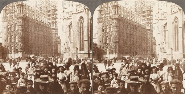 Group of 3 Stereograph Views of Belgium, 1890s-1910s. (The Town Hall, splendidly sculptured, and young Belgians of to-day, Louvain).