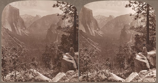 Group of 23 Stereograph Views of Yosemite Valley Housed in Original Publisher's Box, ca. 1902. (From Inspiration Point (E.N.E.) through Yosemite Valley - showing Bridal Veil Falls, Cal.)