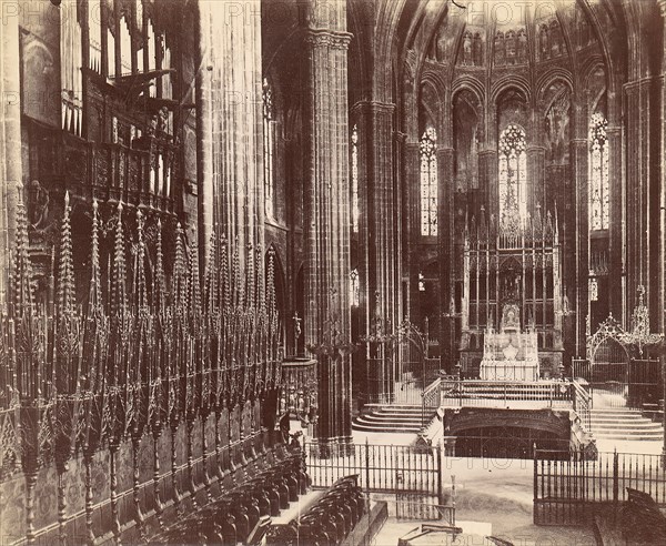 Cathderal of Barcelona, 1880s-90s. The Cathedral of the Holy Cross and Saint Eulalia is the Gothic cathedral and seat of the Archbishop of Barcelona, Catalonia, Spain.