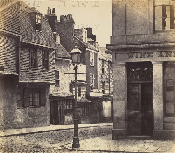 Street with Lamp Post and Wine Shop, 1850s.