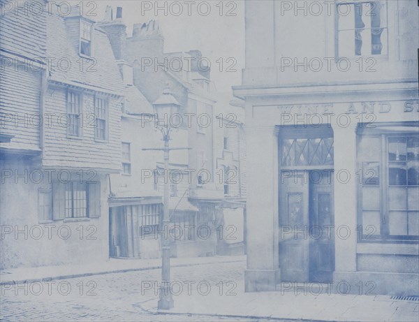 [Street with Lamp Post and Wine Shop], 1850s.