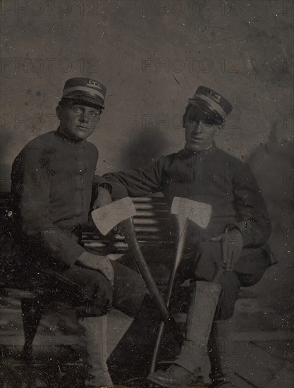 Two Firemen (?) with Axes, late 1850s-60s.