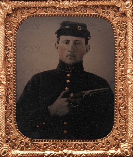 Union Soldier with Colt Revolver, in Studio, 1861-65.