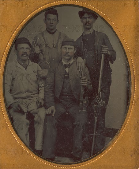 Four Pipe Fitters with Tools, late 1850s-70s.
