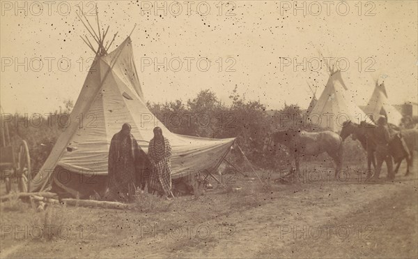 Native American Women and Horses by Teepee in Camp, 1880s-90s.