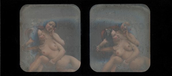 [Stereographic View of Two Nude Women], 1840s.