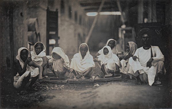 Women Grinding Paint, Calcutta, ca. 1845.