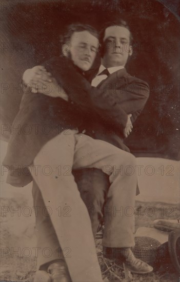 Two Men Embracing, One Seated in the Other's Lap, 1880s-90s.