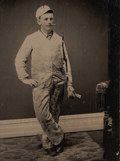 Painter, Smoking a Cigar, Holding a Brush and Scraper, 1870s-80s.