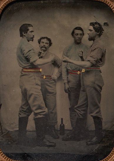 Four Pugilists with a Bottle at Their Feet, 1870-80s.