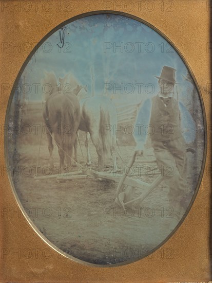 Farmer with Plow and Team of Horses, 1850s.