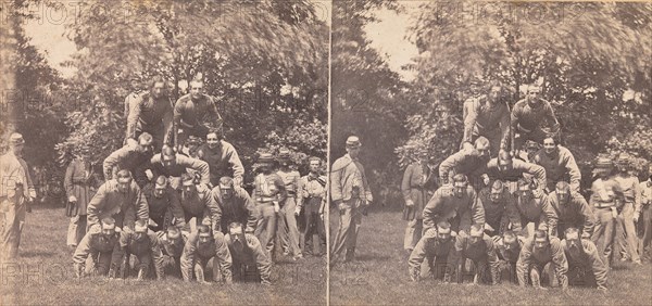 250 Stereographs of US Views, 1850s-90s. [War Views, no. 814. Gymnastic Field Sports of the Gallant 7th. A four-story pile of Men.]