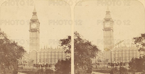 Pair of Early Stereograph Views of London, England, 1850s-70s. [New Houses of Parliament. The Clock Tower].
