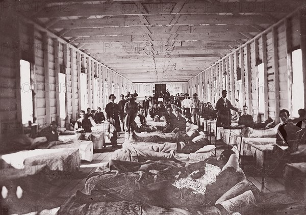 Ward in Hospital. Convalescent Camp, Alexandria Virginia, 1861-65. Formerly attributed to Mathew B. Brady.
