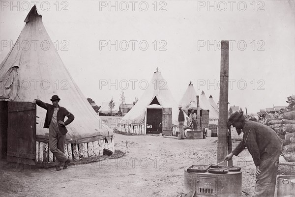 Camp of 153rd New York Infantry, ca. 1861. Formerly attributed to Mathew B. Brady.