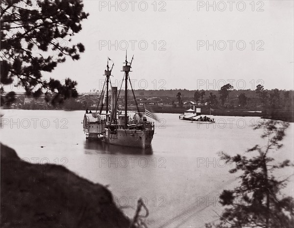U.S. Monitor "Saugus" and Gunboat "Mendota", Appomattox River, 1861-65. Formerly attributed to Mathew B. Brady.