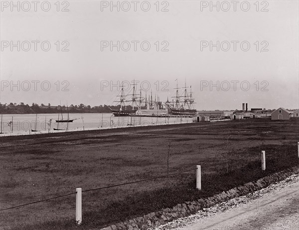 Frigates "Santee" and "Constitution" off Naval Academy, Annapolis, 1861-65. Formerly attributed to Mathew B. Brady.