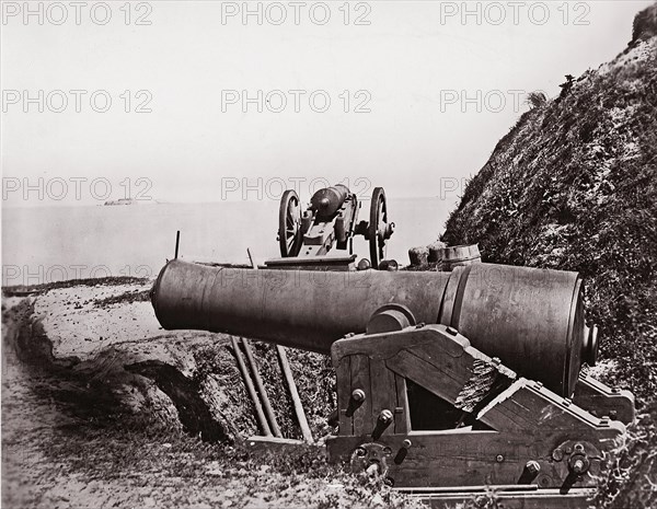 Fort Johnson, James Island, looking toward Fort Sumter, 1861-65. Formerly attributed to Mathew B. Brady.