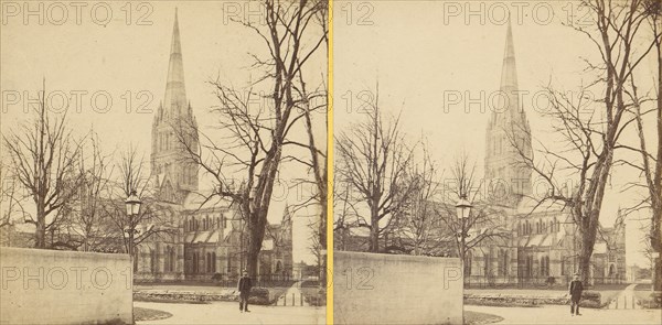 Group of 17 Early Stereograph Views of British Churches, 1850s-1910s.[Salisbury Cathedral].