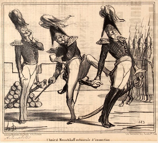 Admiral Alexander Sergeyevich Menshikov on inspection tour, 1854. Creator: Daumier, Honoré (1808-1879).