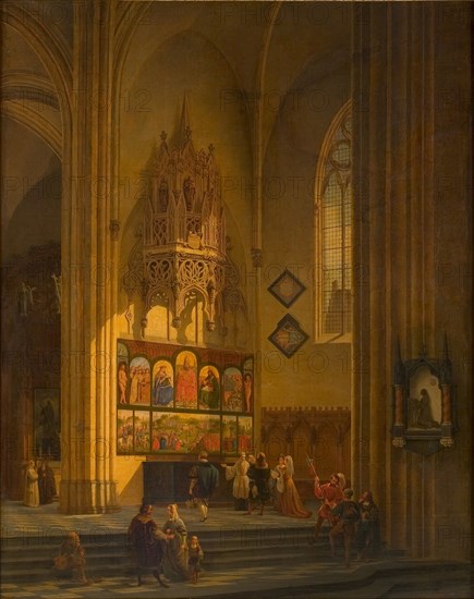 Albrecht Dürer before the Ghent Altarpiece, c. 1840. Creator: De Noter, Pieter-Frans (1779-1842).