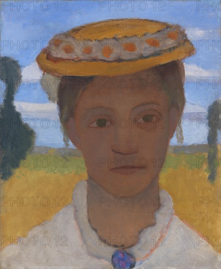 Artist's Sister Herma with a wreath of daisies on her hat, ca 1901. Creator: Modersohn-Becker, Paula (1876-1907).