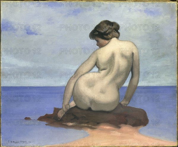 Baigneuse assise sur un rocher, 1910. Creator: Vallotton, Felix Edouard (1865-1925).