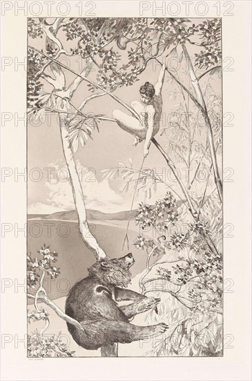 Bear and Elf (Bär und Elfe) (plate I) from Intermezzos, Opus IV (Intermezzi, Opus IV), c. 1880. Creator: Klinger, Max (1857-1920).