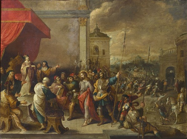 Christ before Caiaphas, c. 1650. Creator: Francken, Frans III (1607-1667).