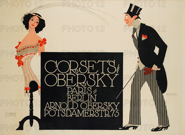 Corsets Obersky. Paris - Berlin. Arnold Obersky, Potsdamerstr. 75, 1912. Creator: Klinger, Julius (1876-1942).