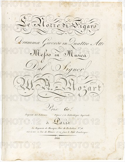 Cover of the score Le nozze di Figaro dramma giocoso in quattro atti, Between 1806 and 1810. Creator: Mozart, Wolfgang Amadeus (1756-1791).