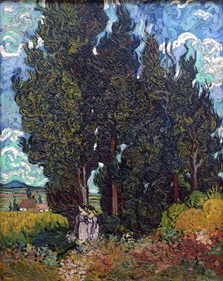 Cypresses with two figures, 1889-1890. Creator: Gogh, Vincent, van (1853-1890).