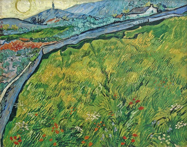 Enclosed wheat field with rising sun, 1889. Creator: Gogh, Vincent, van (1853-1890).