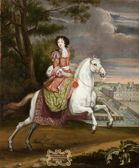 Equestrian portrait of Catherine de Neufville de Villeroy, comtesse d'Armagnac (1639-1707), 1670s. Creator: Parrocel, Joseph (1646-1704).