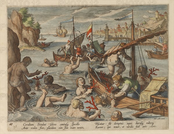 Fishing for Coral. From the series Venationes Ferarum, Avium, Piscium, 1578. Creator: Stradanus (Straet, van der), Johannes (1523-1605).