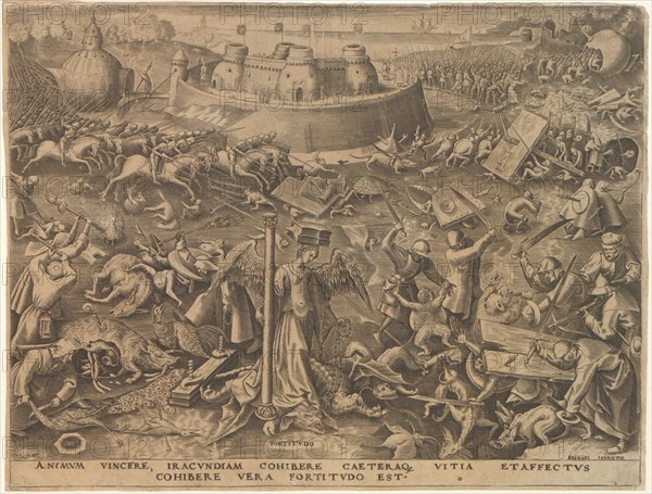 Fortitudo (Fortitude) from The Seven Virtues, 1559. Creator: Galle, Philipp (Philips) (1537-1612).