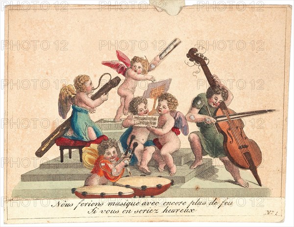 Greeting card An angels' orchester, after 1815. Creator: Anonymous.