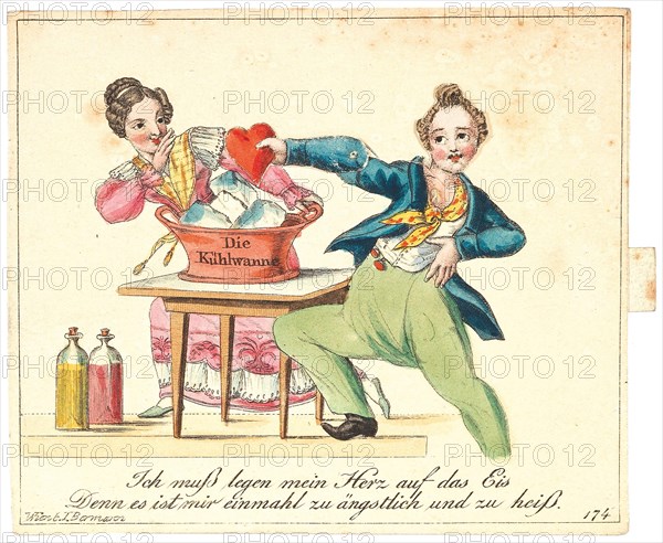 Greeting card. "I must rest my heart on ice, as it is too fearful and too hot", after 1815. Creator: Anonymous.